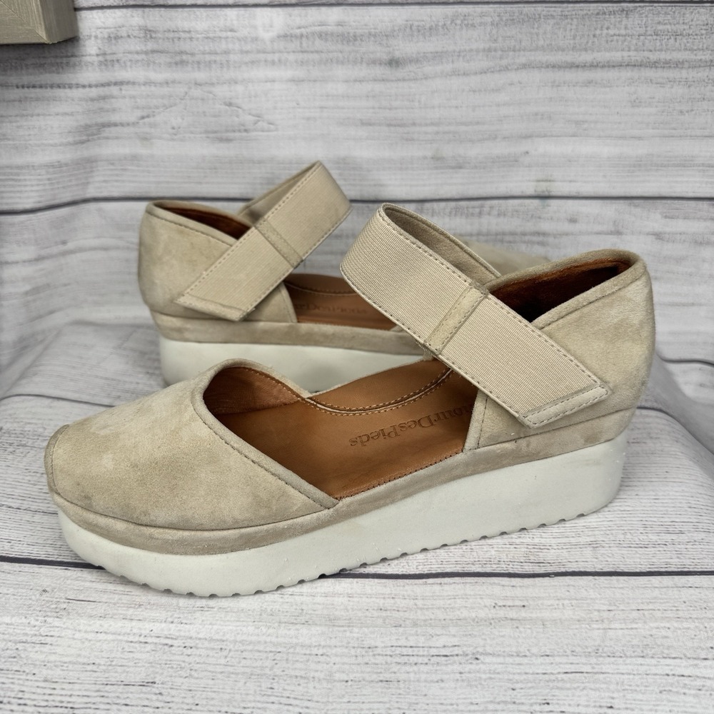 L'Amour Des Pieds Amadour Platform Sandals Tan Suede White Sole Women's 6